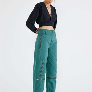 Etica Women’s Barrel Leg Doyle Biker Pants in Quetzal Green Size 31